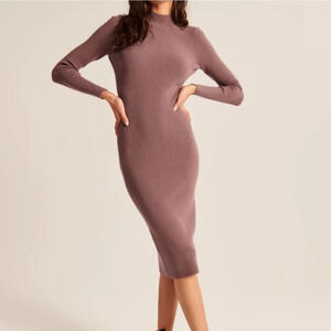 Abercrombie & Fitch Ribbed Knit Long Sleeve Semi Backless Midi Dress
